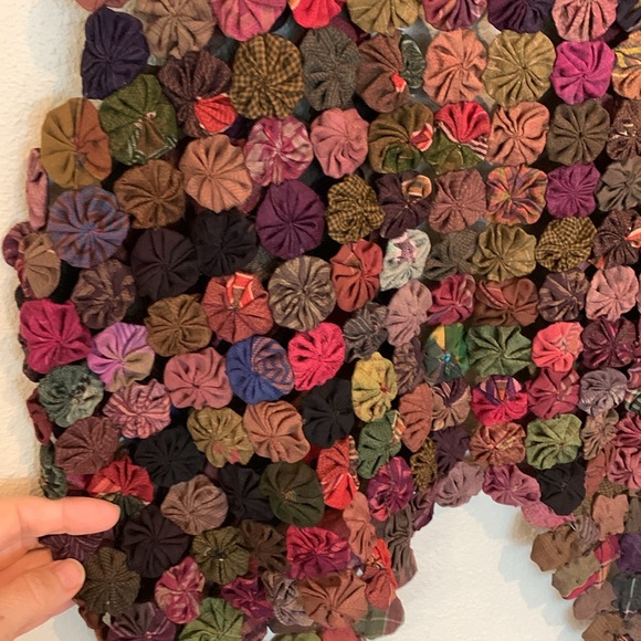 Vintage Handmade Yo-yo Brown Multicolor Boho Patchwork Vest OOAK - Picture 9 of 10